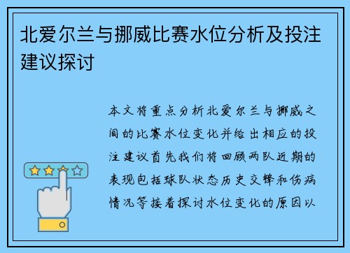 北爱尔兰与挪威比赛水位分析及投注建议探讨