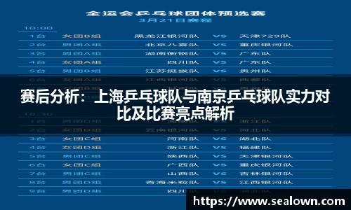 赛后分析：上海乒乓球队与南京乒乓球队实力对比及比赛亮点解析